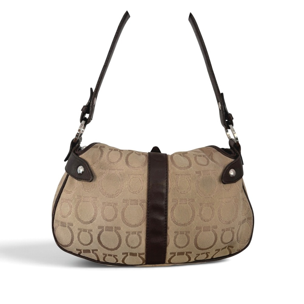 Salvatore Ferragamo Vintage Gancini Jacquard Canvas Leather Y2K Shoulder Bag - Picture 2 of 13